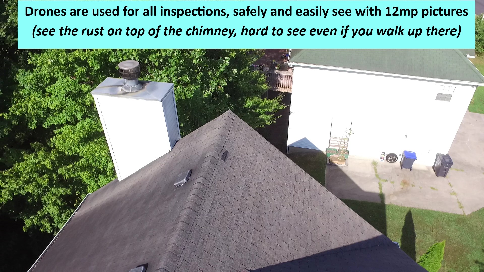 Aerial roof inspection via a 4K drone camera, along with all full drone services by MGS Construction.